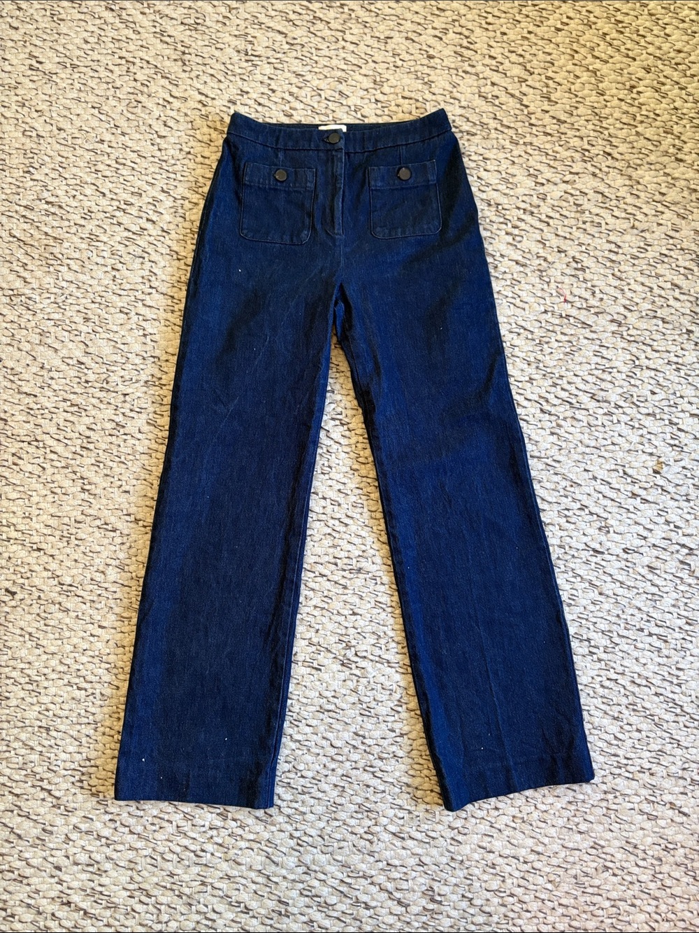 Sezane Deep Indigo Wide-Leg Jeans with Front Patch Pockets